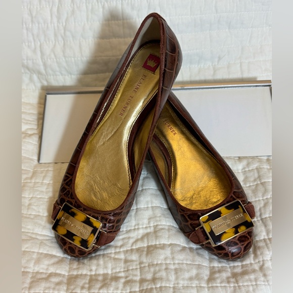 Elaine Turner Shoes - Elaine Turner Aligator look Flat Ballet Shoes w/ Leopard Buckle Sz 7.5